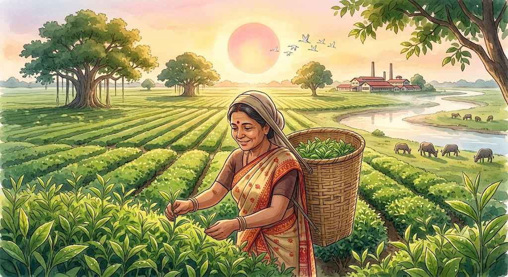 Women plucking tea at dawn