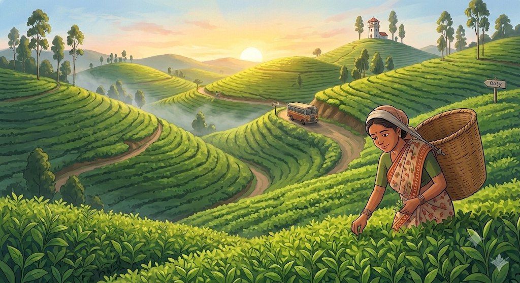 Tea farmer plucking leaves in Nilgiri, Ooty